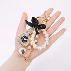 Bottle Shape Rhinestone Key Chain Pendant Faux Pearl Ornaments