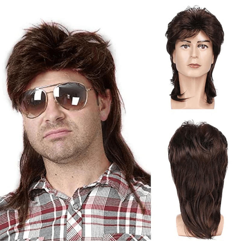 Men's Brown 70s 80s Costume Party Wig