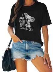 Koala Graphic Tee Letter Print Short Sleeve Hip Hops T-shirt Women's Summer Tops