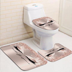 3 4pcs Rose Eyelash Shower Curtain Bathroom Mat Set