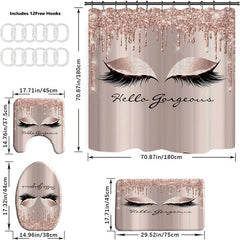 3 4pcs Rose Eyelash Shower Curtain Bathroom Mat Set