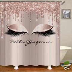 3 4pcs Rose Eyelash Shower Curtain Bathroom Mat Set