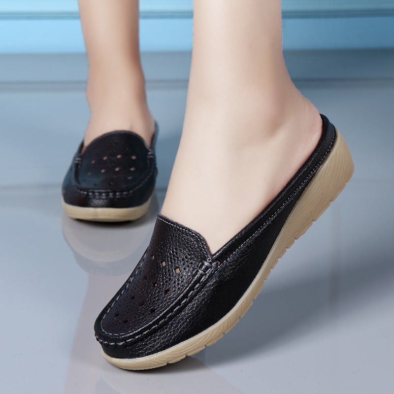 Women's Hollow Out Wedge Mules Closed Toe Slip On Slides Shoes