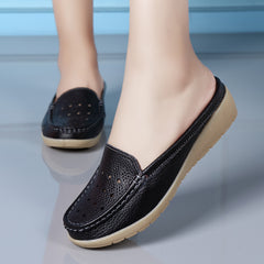 Women's Hollow Out Wedge Mules Closed Toe Slip On Slides Shoes
