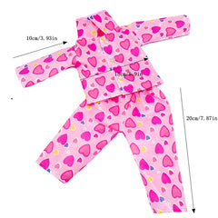 Pink Heart Print Pajamas Set for 18" American Doll with Matching Shoes