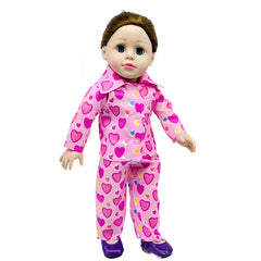 Pink Heart Print Pajamas Set for 18" American Doll with Matching Shoes