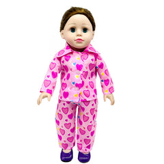Pink Heart Print Pajamas Set for 18" American Doll with Matching Shoes