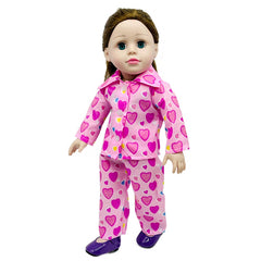 Pink Heart Print Pajamas Set for 18" American Doll with Matching Shoes