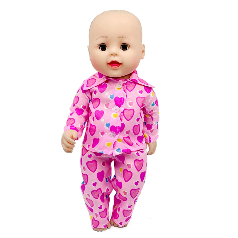 Pink Heart Print Pajamas Set for 18" American Doll with Matching Shoes