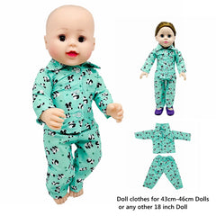Green Panda Doll Clothes Outfits Fits 18 Inch Doll, Bitty 15 inch Doll