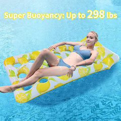 Lemon Print Inflatable Pool Lounger with Headrest