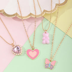 Girls Heart Butterfly Bear Pendant Necklace Clavicle Chain