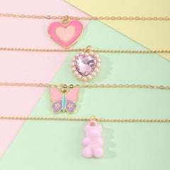 Girls Heart Butterfly Bear Pendant Necklace Clavicle Chain
