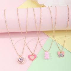 Girls Heart Butterfly Bear Pendant Necklace Clavicle Chain