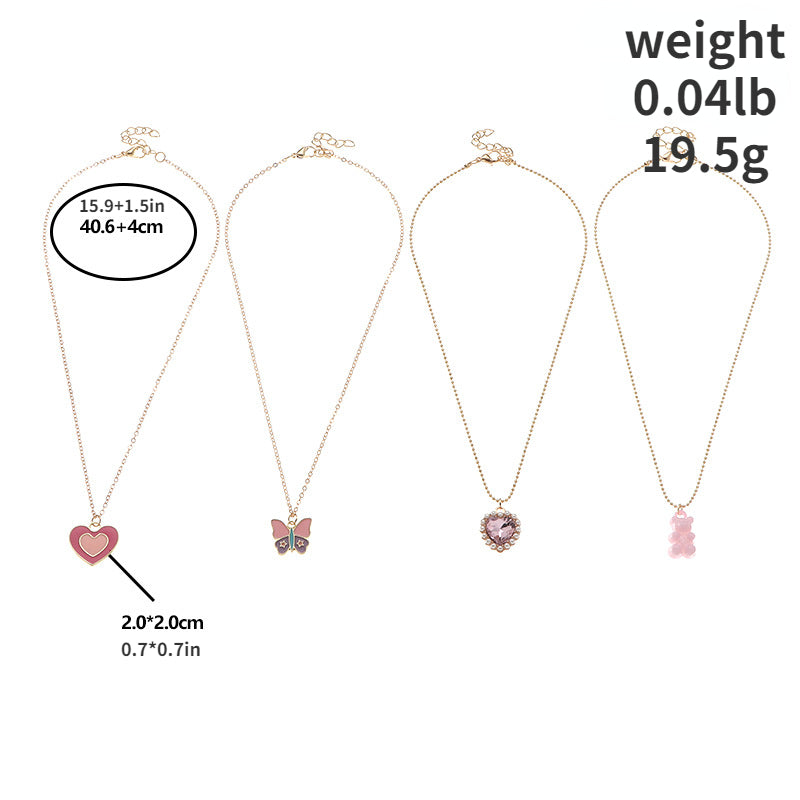 Girls Heart Butterfly Bear Pendant Necklace Clavicle Chain