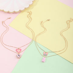 Girls Heart Butterfly Bear Pendant Necklace Clavicle Chain