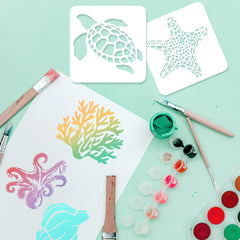 8pcs Sea Ocean Creatures Painting Stencils Drawing Templates Set