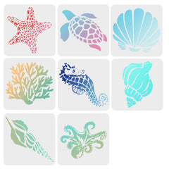 8pcs Sea Ocean Creatures Painting Stencils Drawing Templates Set