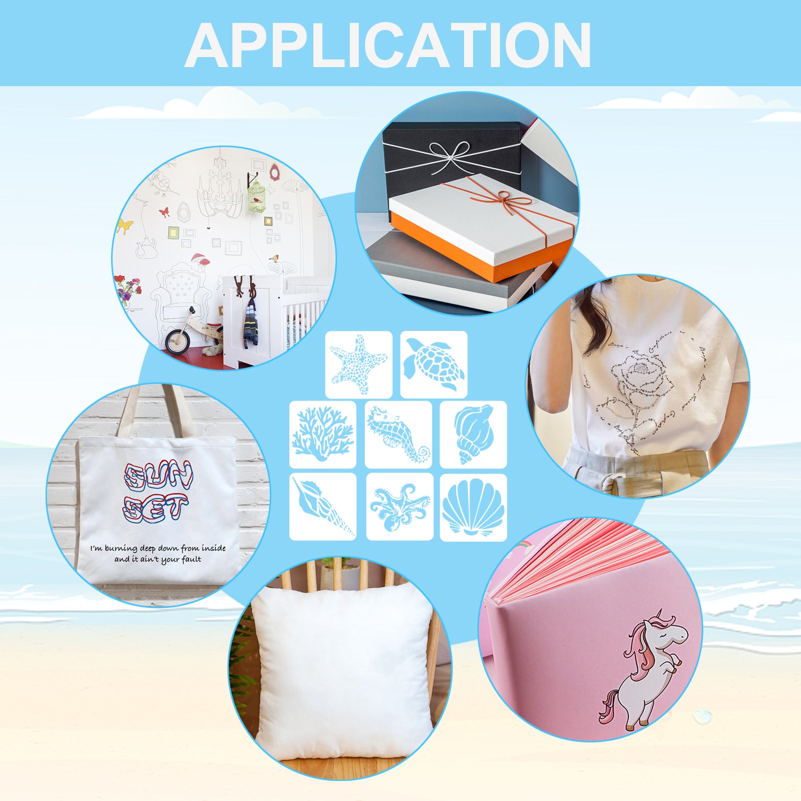 8pcs Sea Ocean Creatures Painting Stencils Drawing Templates Set
