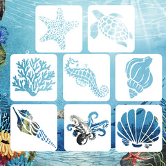8pcs Sea Ocean Creatures Painting Stencils Drawing Templates Set