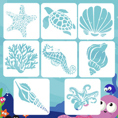 8pcs Sea Ocean Creatures Painting Stencils Drawing Templates Set