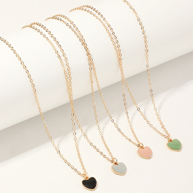 4pcs Painting Heart Girl Necklace Collarbone Chain Set Gift