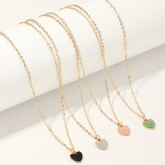 4pcs Painting Heart Girl Necklace Collarbone Chain Set Gift