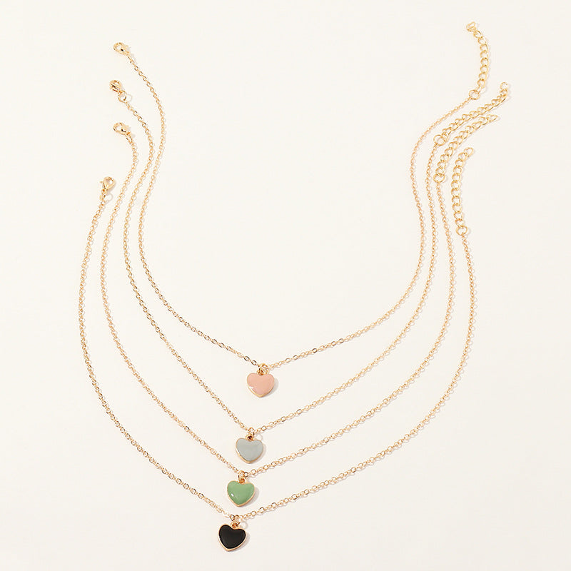 4pcs Painting Heart Girl Necklace Collarbone Chain Set Gift