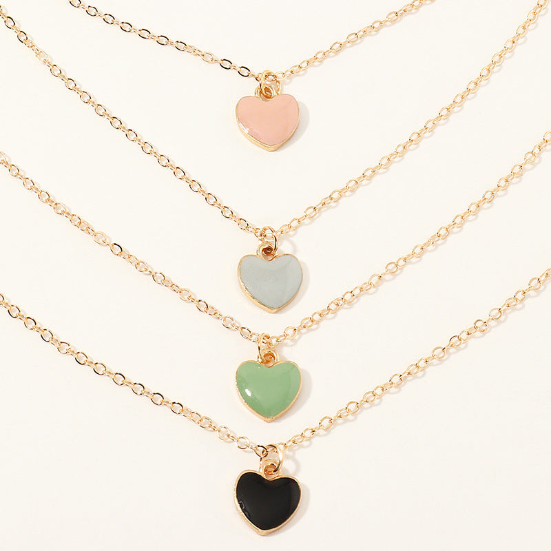 4pcs Painting Heart Girl Necklace Collarbone Chain Set Gift
