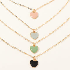 4pcs Painting Heart Girl Necklace Collarbone Chain Set Gift