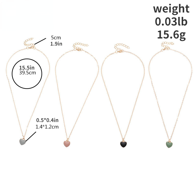 4pcs Painting Heart Girl Necklace Collarbone Chain Set Gift