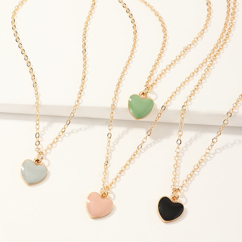4pcs Painting Heart Girl Necklace Collarbone Chain Set Gift