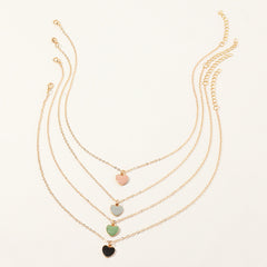 4pcs Painting Heart Girl Necklace Collarbone Chain Set Gift