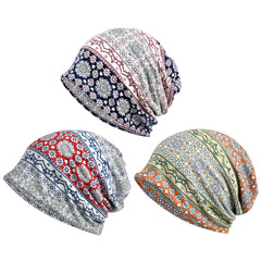 Boho Printed Slouchy Sleep Beanie Hat Lightweight Elasticity Skull Cap
