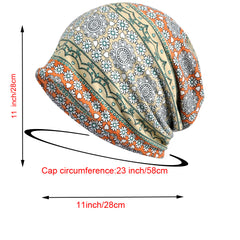 Boho Printed Slouchy Sleep Beanie Hat Lightweight Elasticity Skull Cap