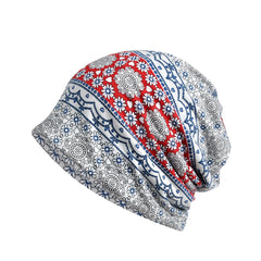 Boho Printed Slouchy Sleep Beanie Hat Lightweight Elasticity Skull Cap