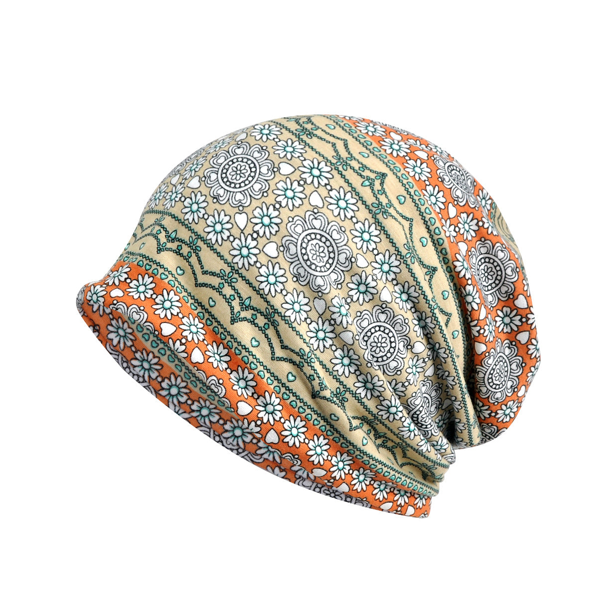 Boho Printed Slouchy Sleep Beanie Hat Lightweight Elasticity Skull Cap