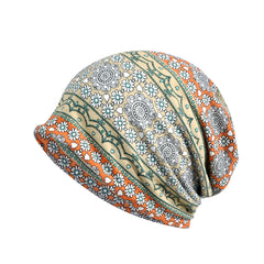 Boho Printed Slouchy Sleep Beanie Hat Lightweight Elasticity Skull Cap