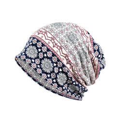 Boho Printed Slouchy Sleep Beanie Hat Lightweight Elasticity Skull Cap
