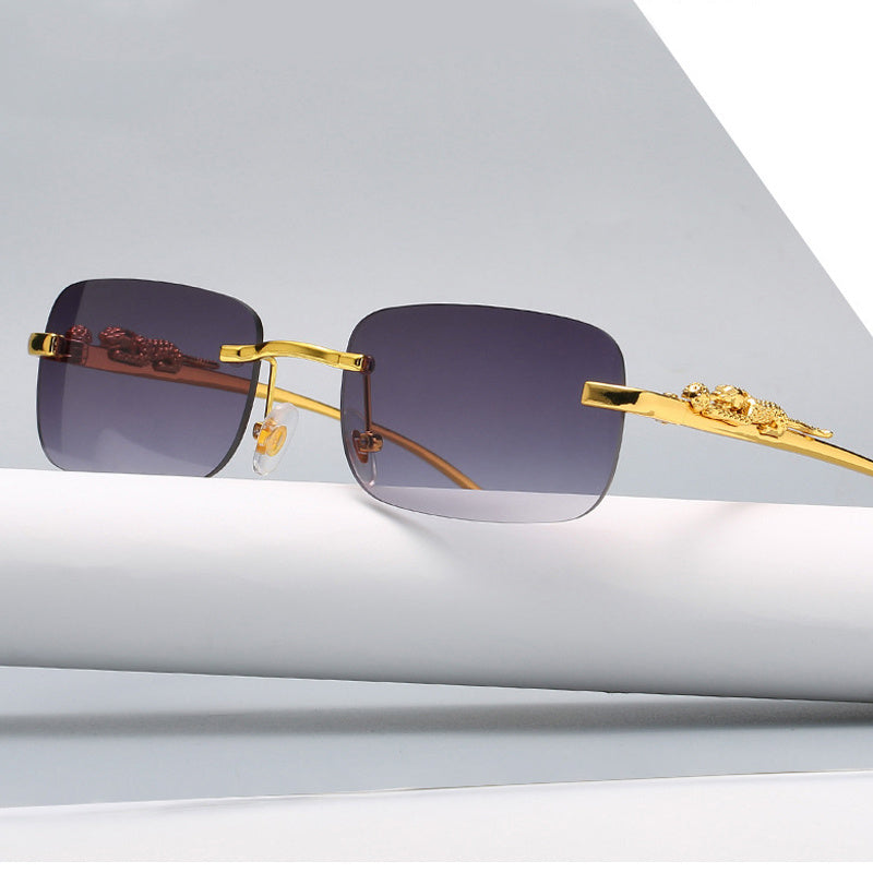 Square Rimless Sunglasses Woman Gradient Sun Glasses Metal Leopard
