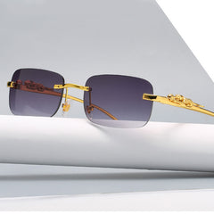 Square Rimless Sunglasses Woman Gradient Sun Glasses Metal Leopard
