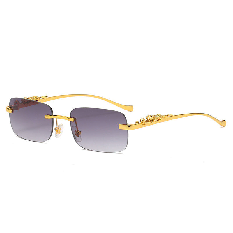 Square Rimless Sunglasses Woman Gradient Sun Glasses Metal Leopard
