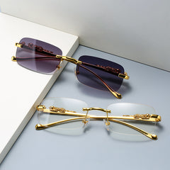 Square Rimless Sunglasses Woman Gradient Sun Glasses Metal Leopard