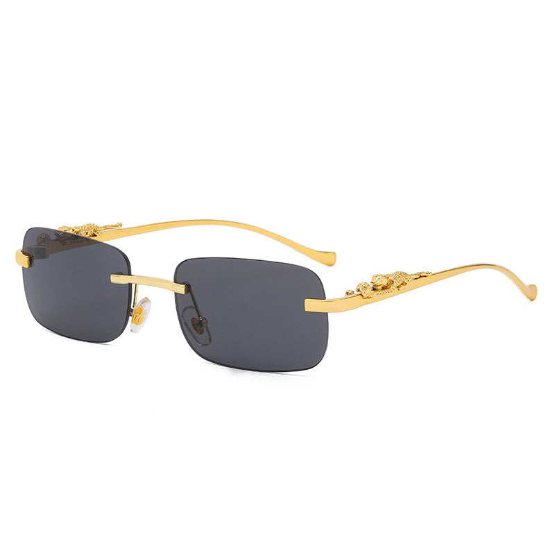 Square Rimless Sunglasses Woman Gradient Sun Glasses Metal Leopard