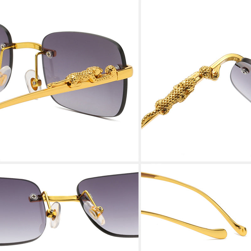 Square Rimless Sunglasses Woman Gradient Sun Glasses Metal Leopard