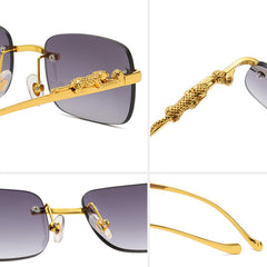 Square Rimless Sunglasses Woman Gradient Sun Glasses Metal Leopard
