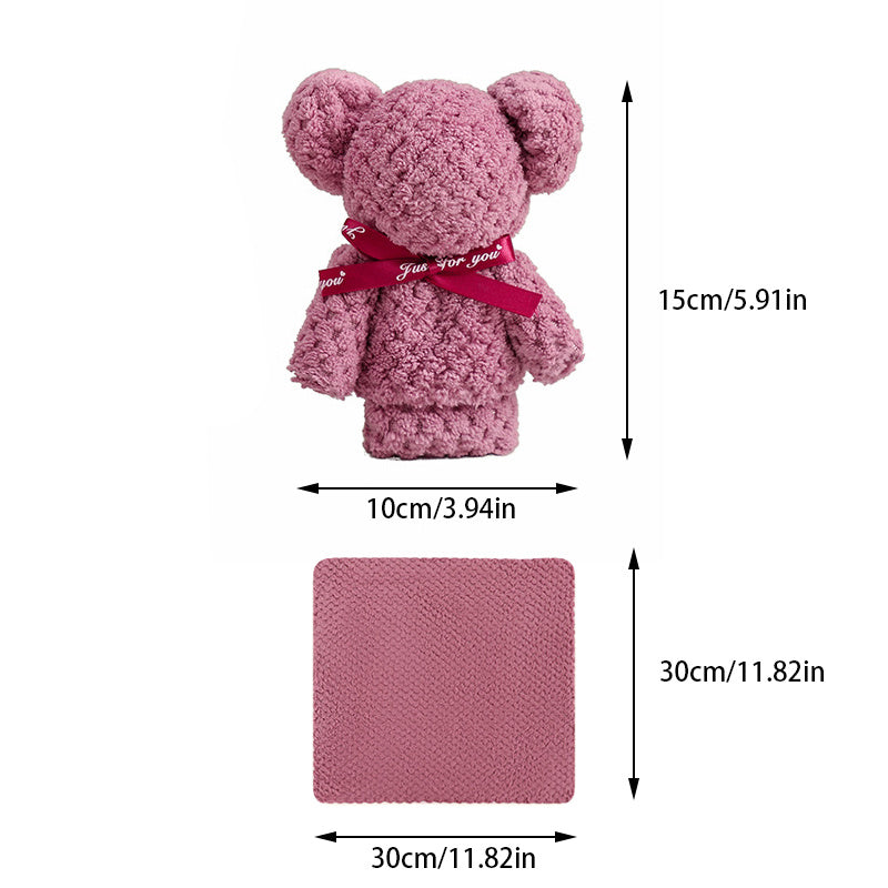 Kids Bear Washcloth Soft Polyester Fingertip Towel for Bath Time