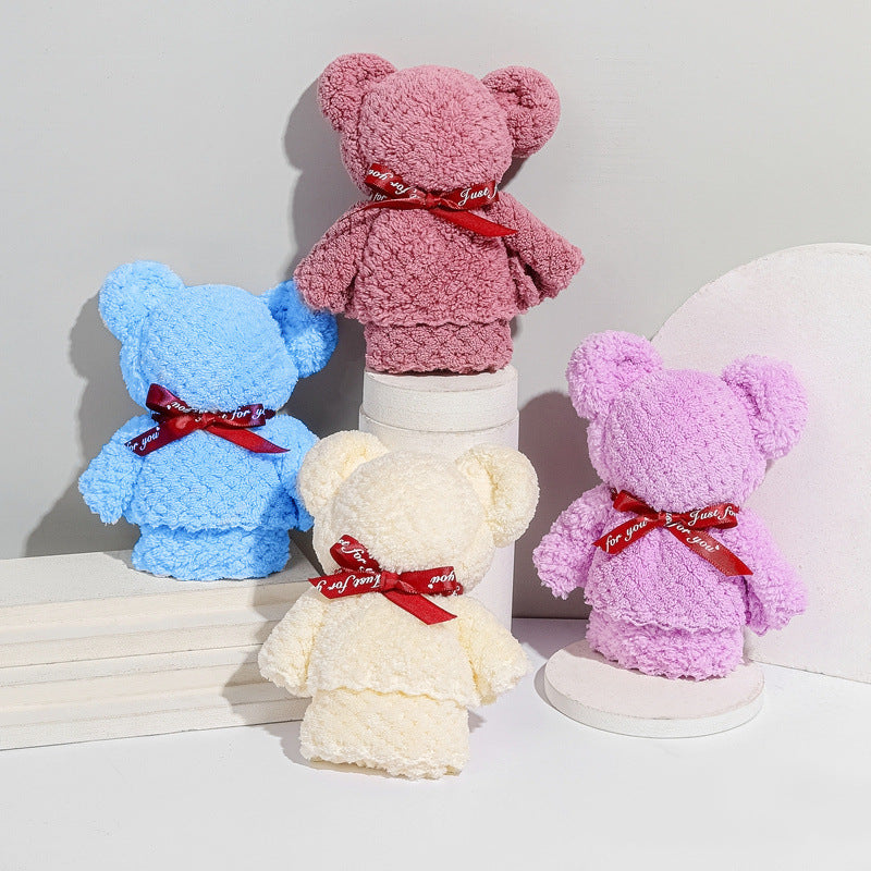 Kids Bear Washcloth Soft Polyester Fingertip Towel for Bath Time