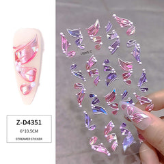 5D Relief Laser Streamer Nail Stickers DIY With Back Glue