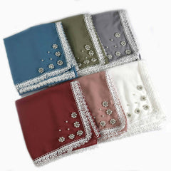 Chiffon Scarf Lace Faux Pearl Shawl Women Head Wrap Hair Accessories